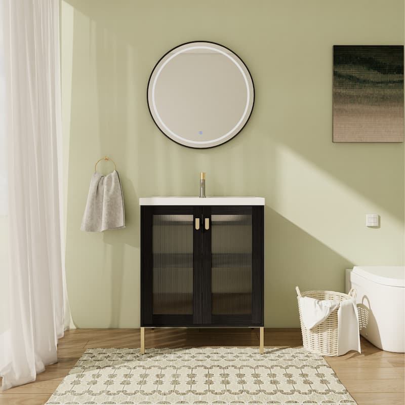 28" FreeStanding Bathroom Vanity with Sink, Floor Stand Bathroom Vanity with Soft Close Door and Adjustable shelf