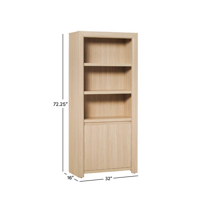 Walker Edison Modern Wood Open Bookshelf with Storage Cabinet