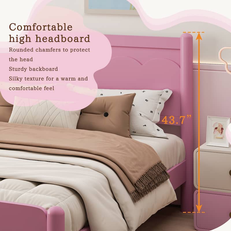 Queen Size Wood Platform Bed Frame with Headboard and Wooden Slat Support