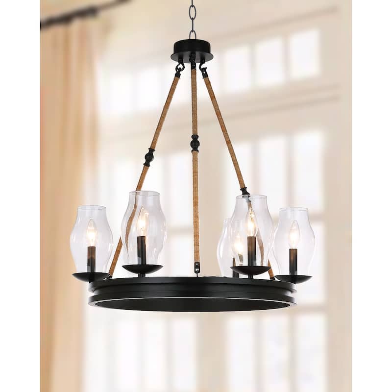 SAFAVIEH Lighting Alejandra Adjustable 6-Light Black/ Brown Chandelier - 25"x25"x34 -104" - Black/Brown