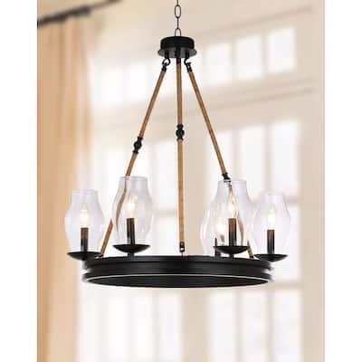 SAFAVIEH Lighting Alejandra Adjustable 6-Light Black/ Brown Chandelier - 25"x25"x34 -104" - Black/Brown