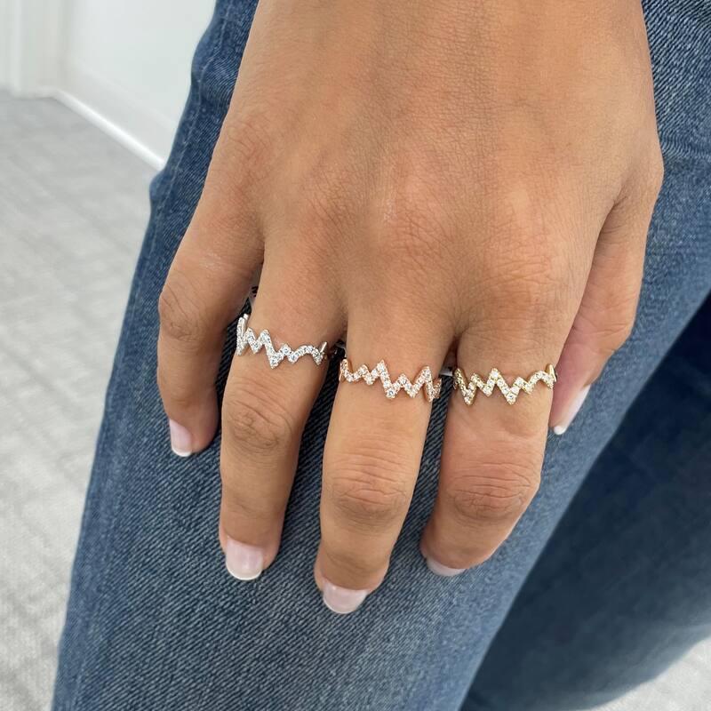 Joelle Collection Diamond Heart Beat Band Ring for Her 14K Gold - Womens Diamond Stackable Ring