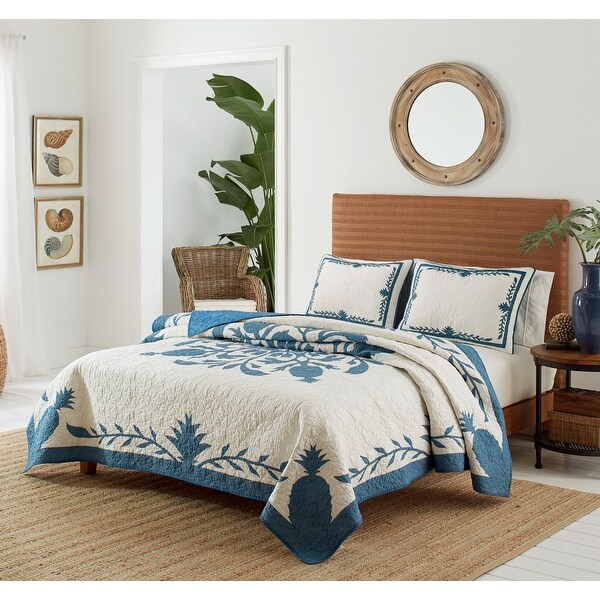 Tommy Bahama ALL COTTON_Aloha Pineapple Blue Quilt - Bed Bath