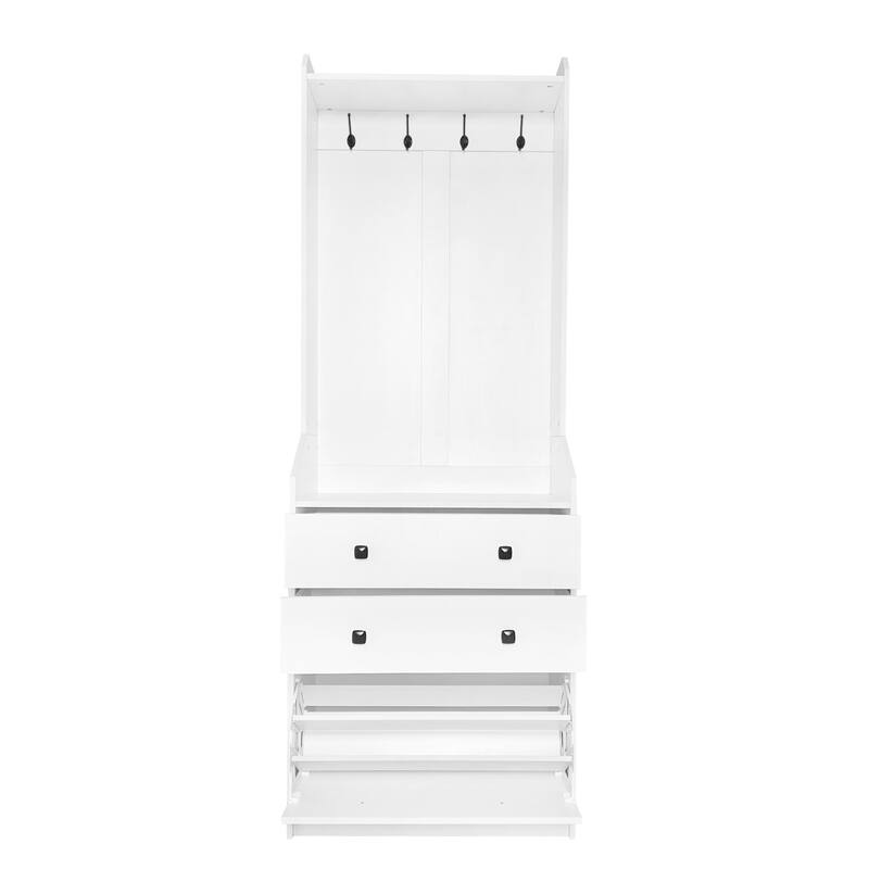 Narrow Hall Tree with Flip Drawer, Versatile Coat Rack with Adjustable