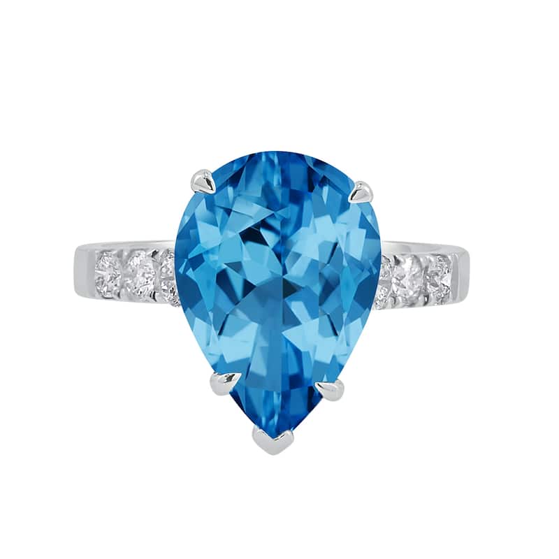Auriya 5 5/8ct Pear-cut Blue Topaz and Diamond Ring 3/8cttw 18K Gold