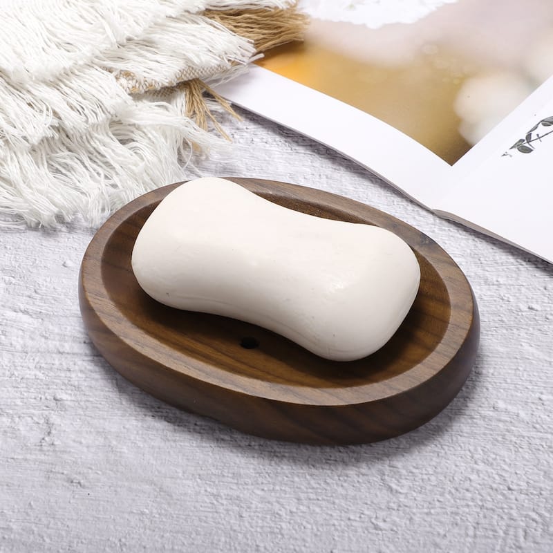 Portable Oval Soap Dish for Bathroom Kitchen 5.28"x3.78"x0.83" Deep Brown 1 Pc - Deep Brown