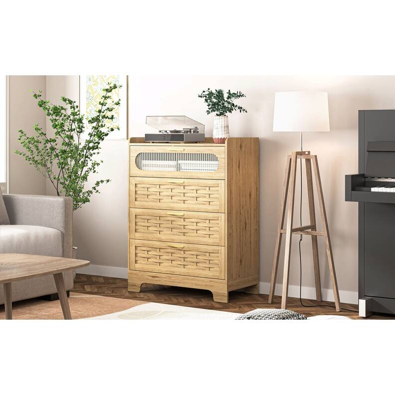 Mieres Dresser for Bedroom, 41.3" Tall Dresser Chest of Drawers, 4-Drawer Chest with Wooden Base and Metal Drawer Handle Design