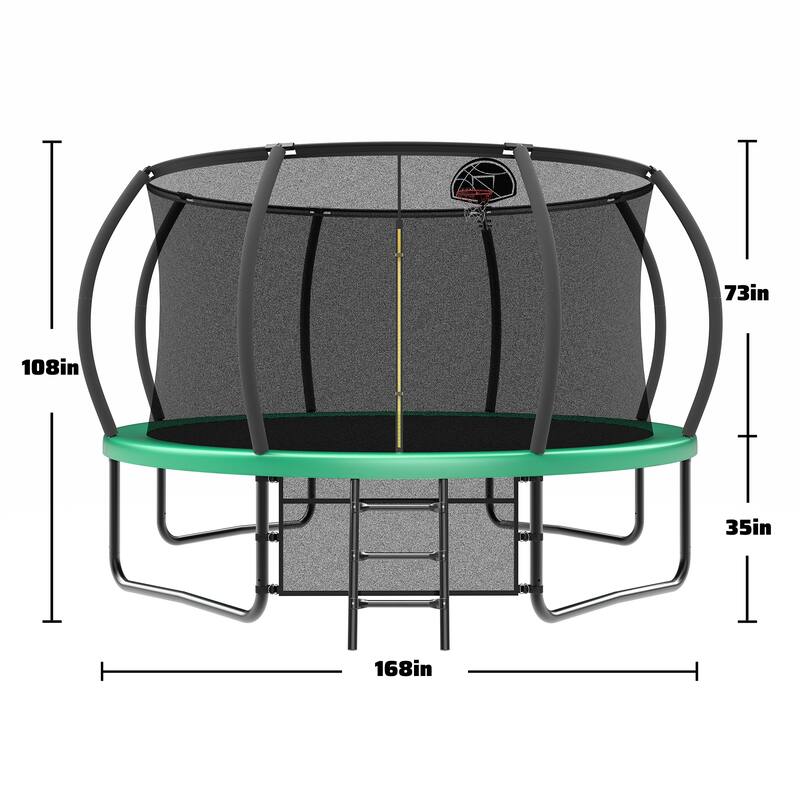 14FT Trampoline with Enclosure Recreational Trampolines with Ladder and AntiRust Coating, ASTM Approval Trampoline for Kids