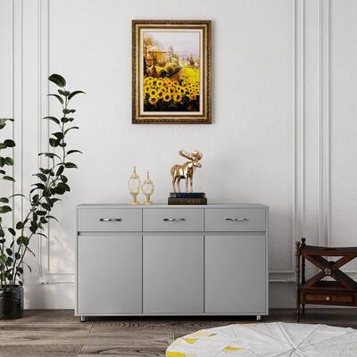 Contemporary 3-Doors Storage Cabinet Table -Grey