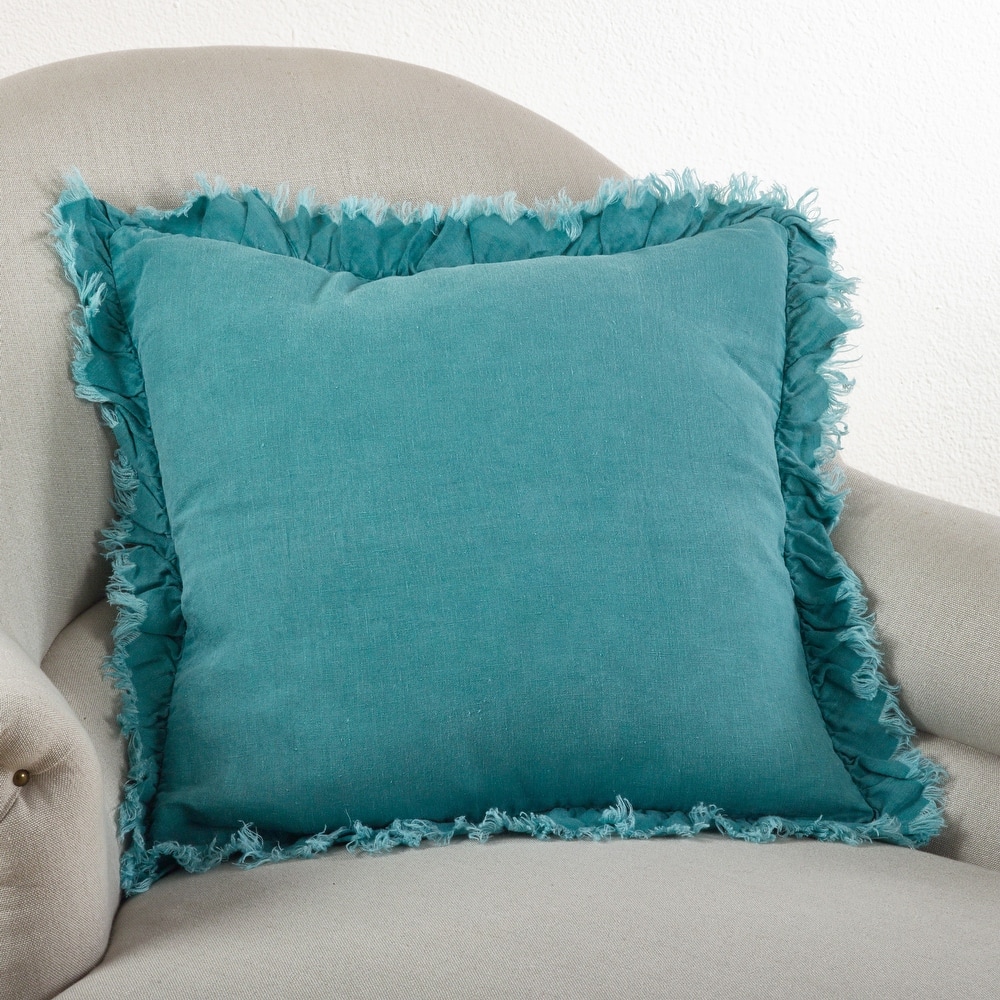 Ruffled Linen Down Filled Throw Pillow