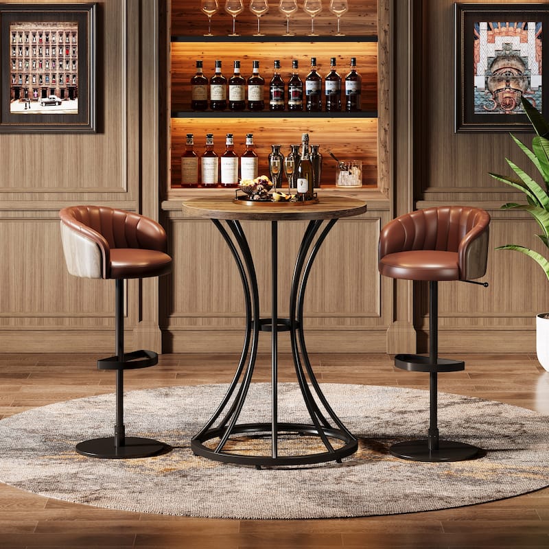 23.6" Small Round Bar Table, Cocktail Table with Curved Metal Base