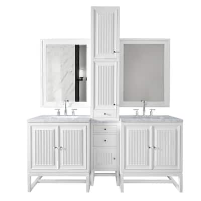 James Martin Athens 87" Single Sink Bathroom Vanity Deluxe Set, Glossy White with 3cm Eternal Jasmine Pearl Quartz Top