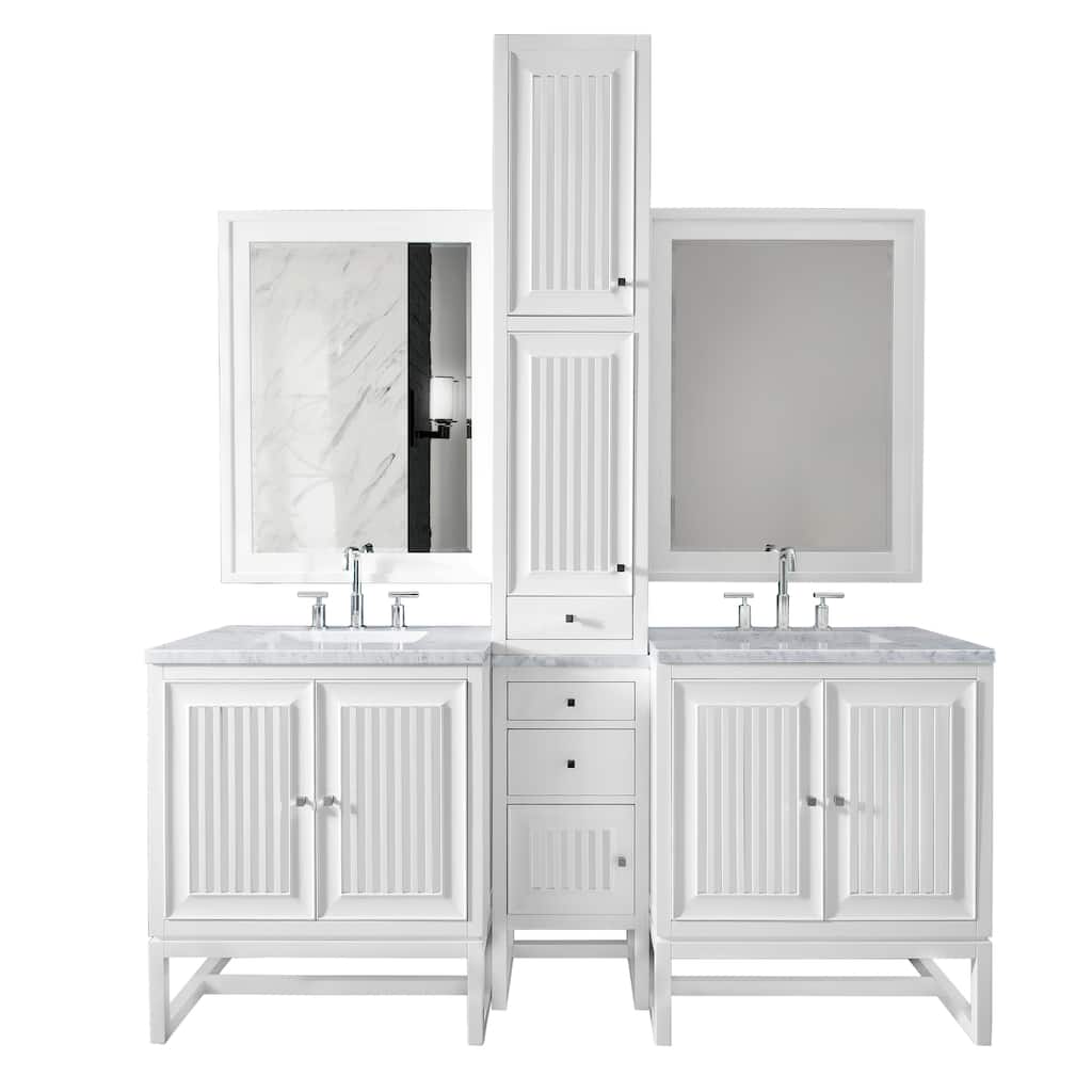 James Martin Athens 87" Single Sink Bathroom Vanity Deluxe Set, Glossy White with 3cm Eternal Jasmine Pearl Quartz Top