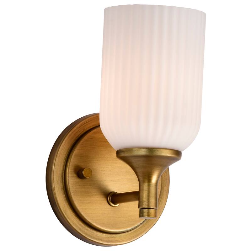 Solara 1 Light Wall Sconce Natural Brass Finish Frosted Ribbed Glass - Natural Brass