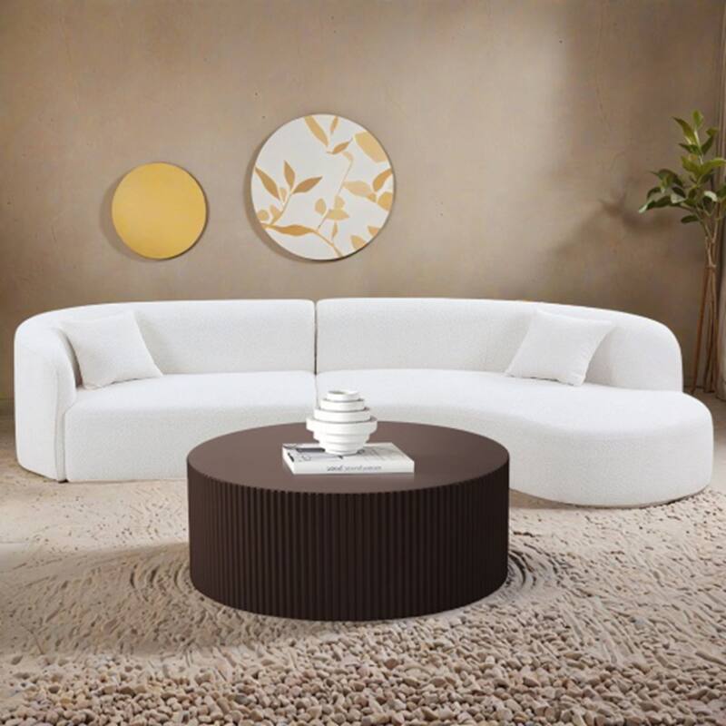 Artisanal Round MDF Coffee Table - Brown - MDF