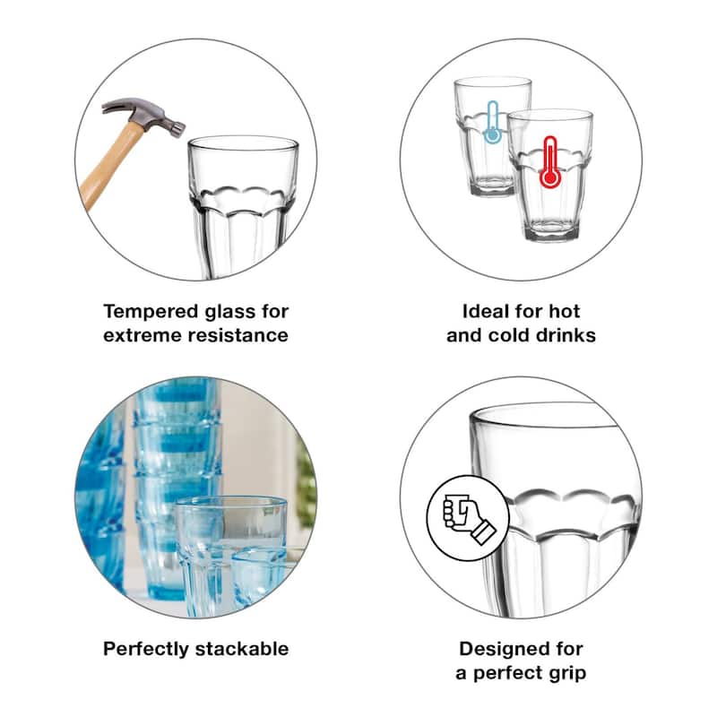 Bormioli Rocco Set of 6 Rock Bar Cooler Stackable Drink Glasses - 16.25 oz.