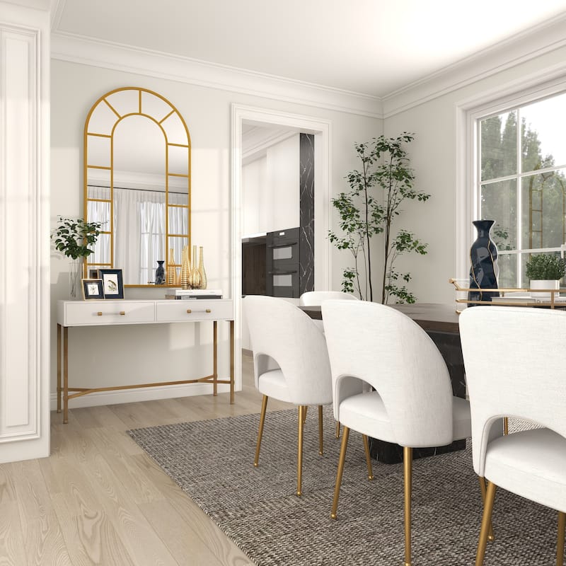 Black or Gold Metal Window Pane Inspired Room Wall Mirror with Arched Top