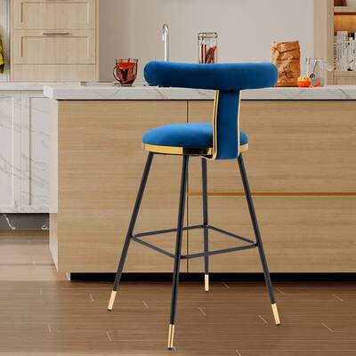 Set of 1 Modern Bar Stool with Footrest Plated Gold Kitchen Chairs