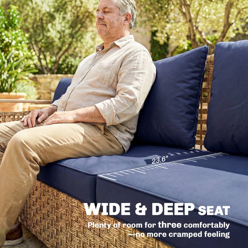 Outsunny Outdoor Patio Couch with Wide and Deep Seat, 3 Seater Wicker Outdoor Sofa with Wide Metal Armrests