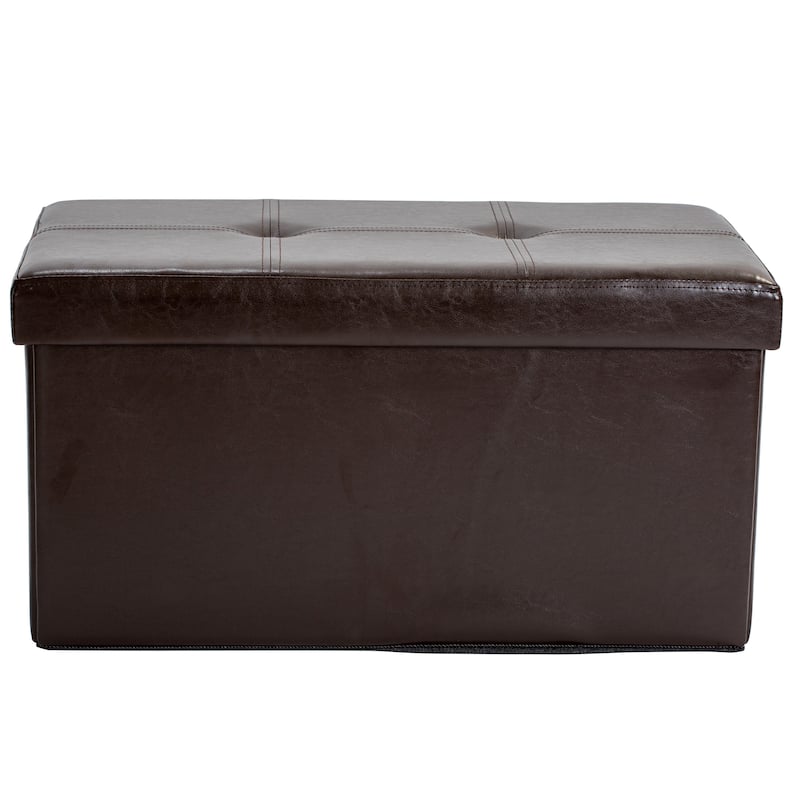 Simplify Chocolate Faux Leather Double Folding Storage Ottoman - 30" x 15" x 15"