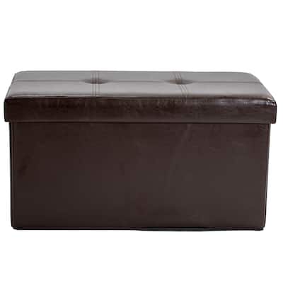 Simplify Chocolate Faux Leather Double Folding Storage Ottoman - 30" x 15" x 15"