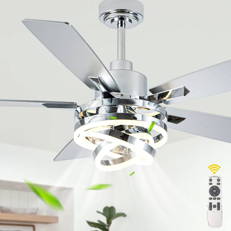 Oaks Aura 52in. DIY Shade Modern Reversible Ceiling Fan with Light, 6-Speed Silent Motor Ceiling Fan with Remote for Large Room