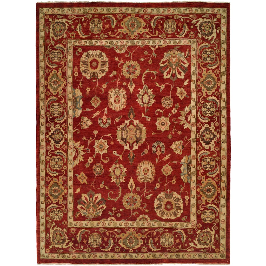 Traditional Red Hand-Knotted Wool Area Rug