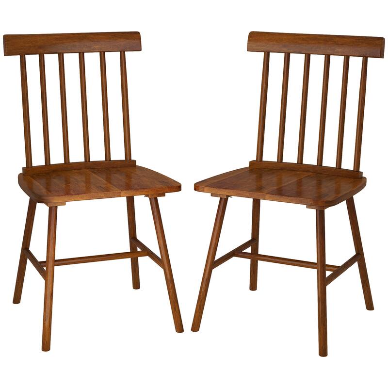 HOMCOM Windsor Dining Chairs Set of 2, Nordic Wooden Kitchen Chairs with Rubber Wood Frame Black - Brown