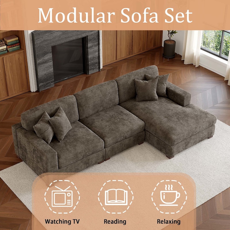 Modern Oversized Chenille Modular Sectional Sofa With Chaise