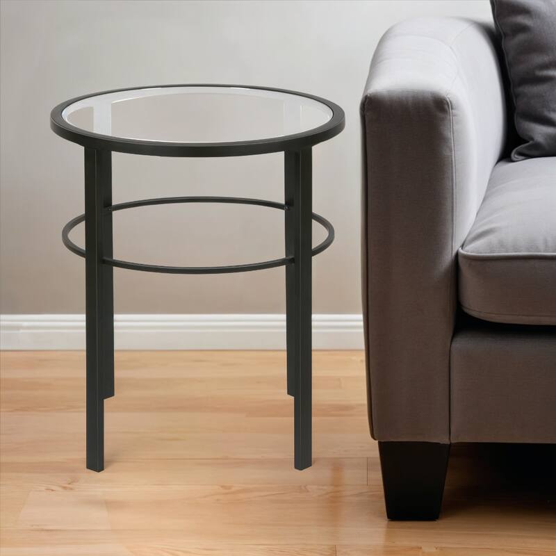 Clear Glass Round End Table with Steel Base 4 Leg Modern Design - 20” x 20” x 22” (D x W x H)