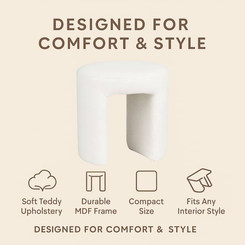 Aria Home Teddy Upholstered Accent Stool – Plush Fabric Ottoman Foot Rest