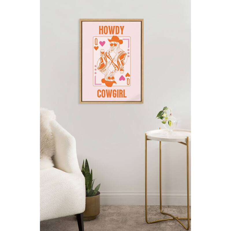 Kate and Laurel Sylvie Howdy Cowgirl Pink Orange Framed Canvas by Honey Island Studio
