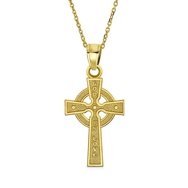 Shop Solid 14k Yellow Real Gold God Is Love Celtic Irish Viking Religious Cross Pendant Necklace For Women Men 18 Chain 1in Overstock 25773039