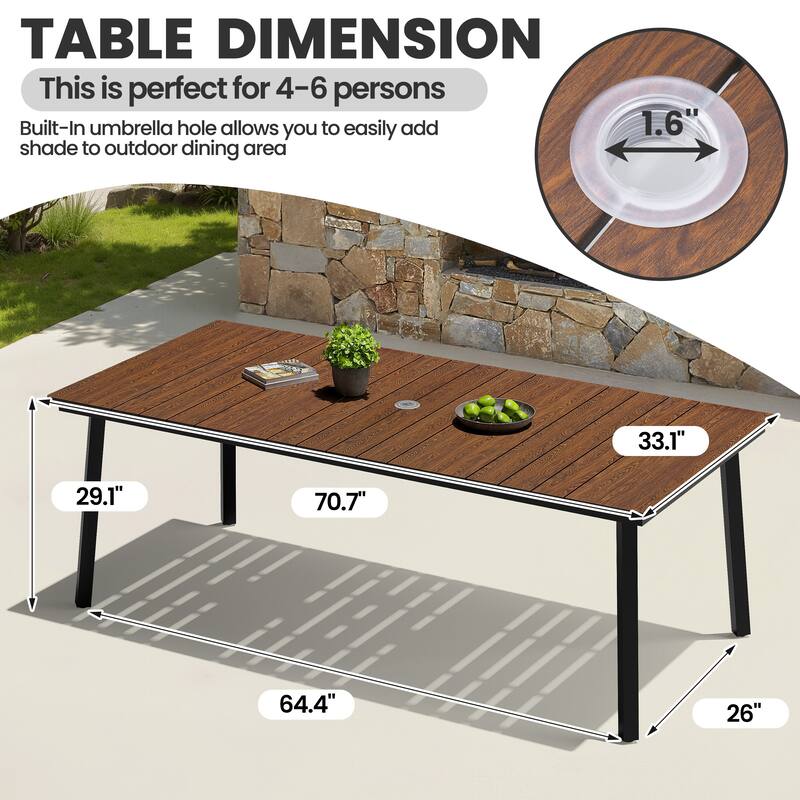Crestlive Products Outdoor Rectangle Patio Dining Table with Umbrella Hole