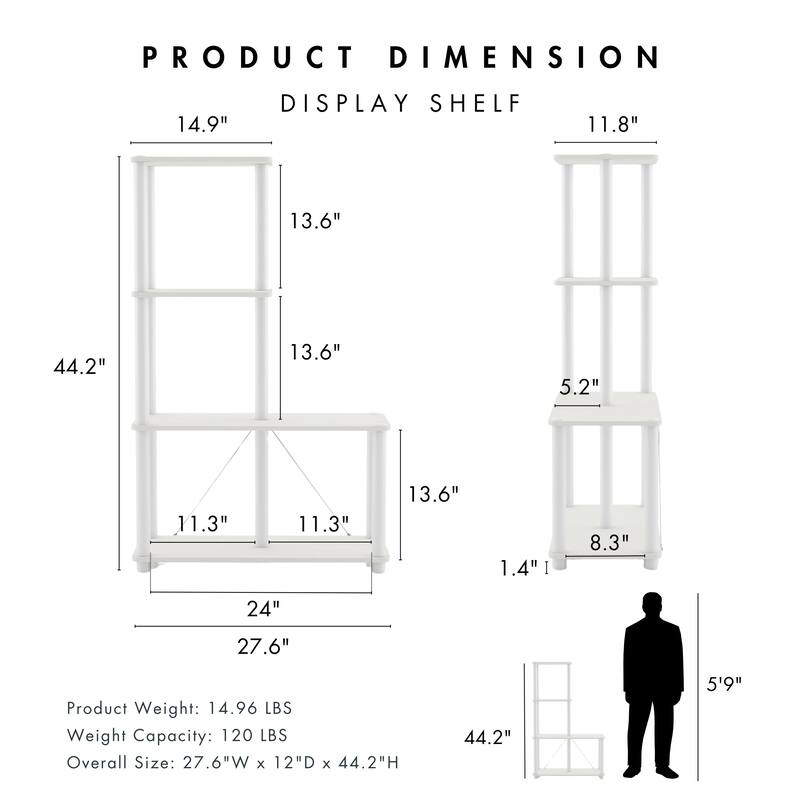 DH BASIC Modern Wood Shelving Unit with storage - Tier Shelves, Cube Ladder Shelf by Denhour