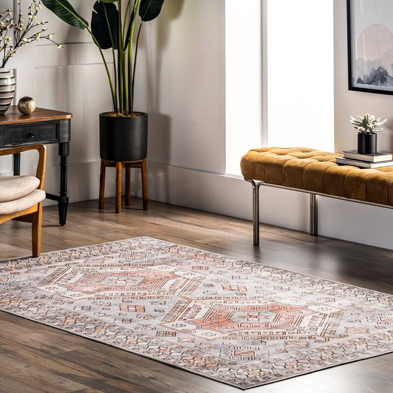 Nuloom Mae SpinClean Tribal Motif Machine Washable Area Rug