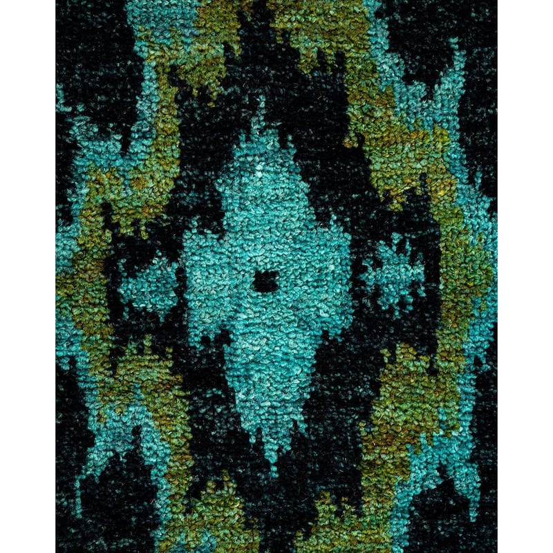 Overton Hand Knotted Wool Vintage Inspired Modern Contemporary Modern Black Runner Rug - 2' 8" x 12' 2"