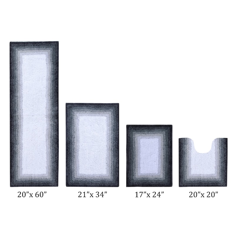 Better Trends 100% Cotton Super Soft & Highly Water Absorbent Bathroom Rugs-Torrent Collection Tufted Machine Washable Bath Mats - 4 Piece Set 17"x24" | 20"x20" | 21"x34" | 20"x60" - Gray
