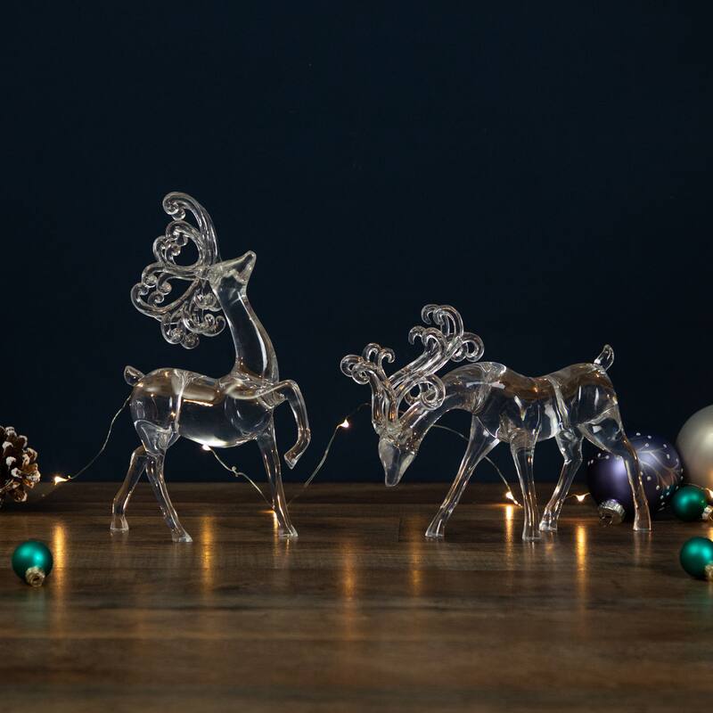 Standing Reindeer Christmas Figurines - 9.25" - Clear - Set of 2