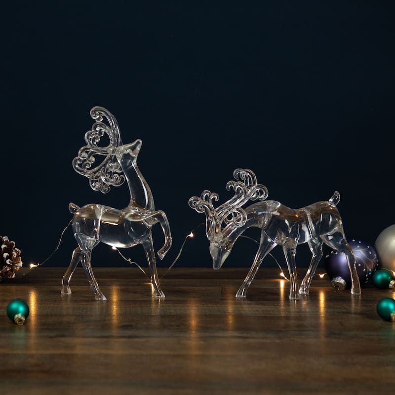 Set of 2 Clear Standing Reindeer Christmas Figurines 9.25-Inch - 9.25"