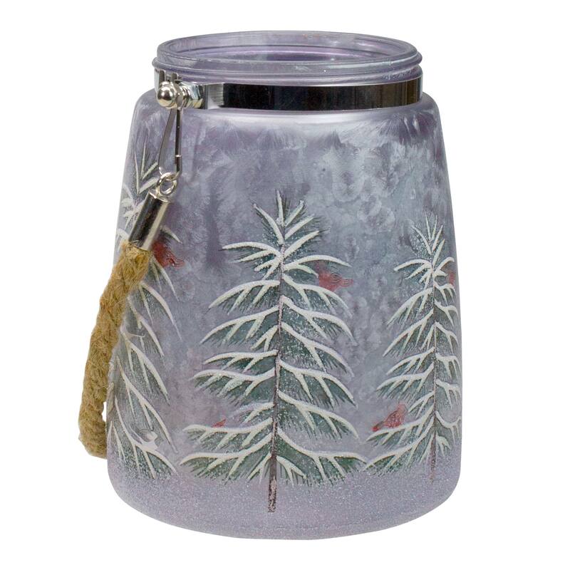 6.25-" Pine Birds Flameless Glass Christmas Candle Lantern