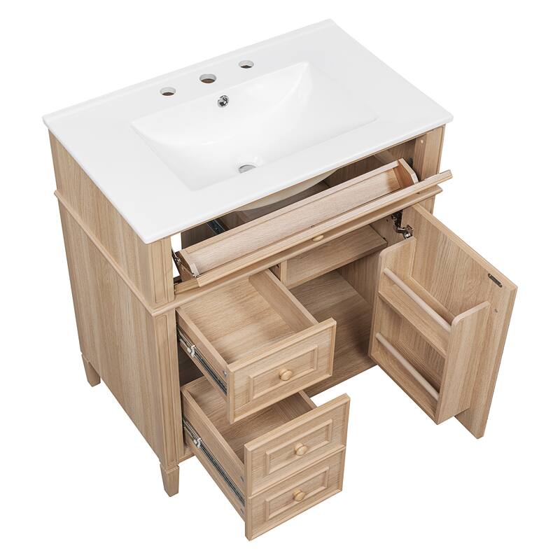 Roomfitters 30" Bathroom Vanity with Sink, Solid Wood Frame, Flip-Out Drawer, 2 Soft-Close Drawers & Door