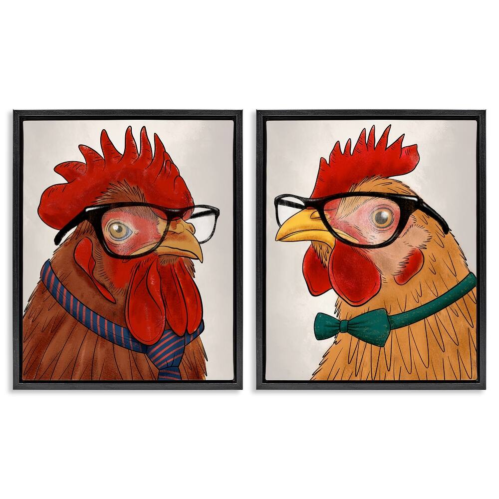 Stupell Quirky Hipster Roosters Framed Floater Canvas Wall Art Design By Marcus Prime (Set of 2)