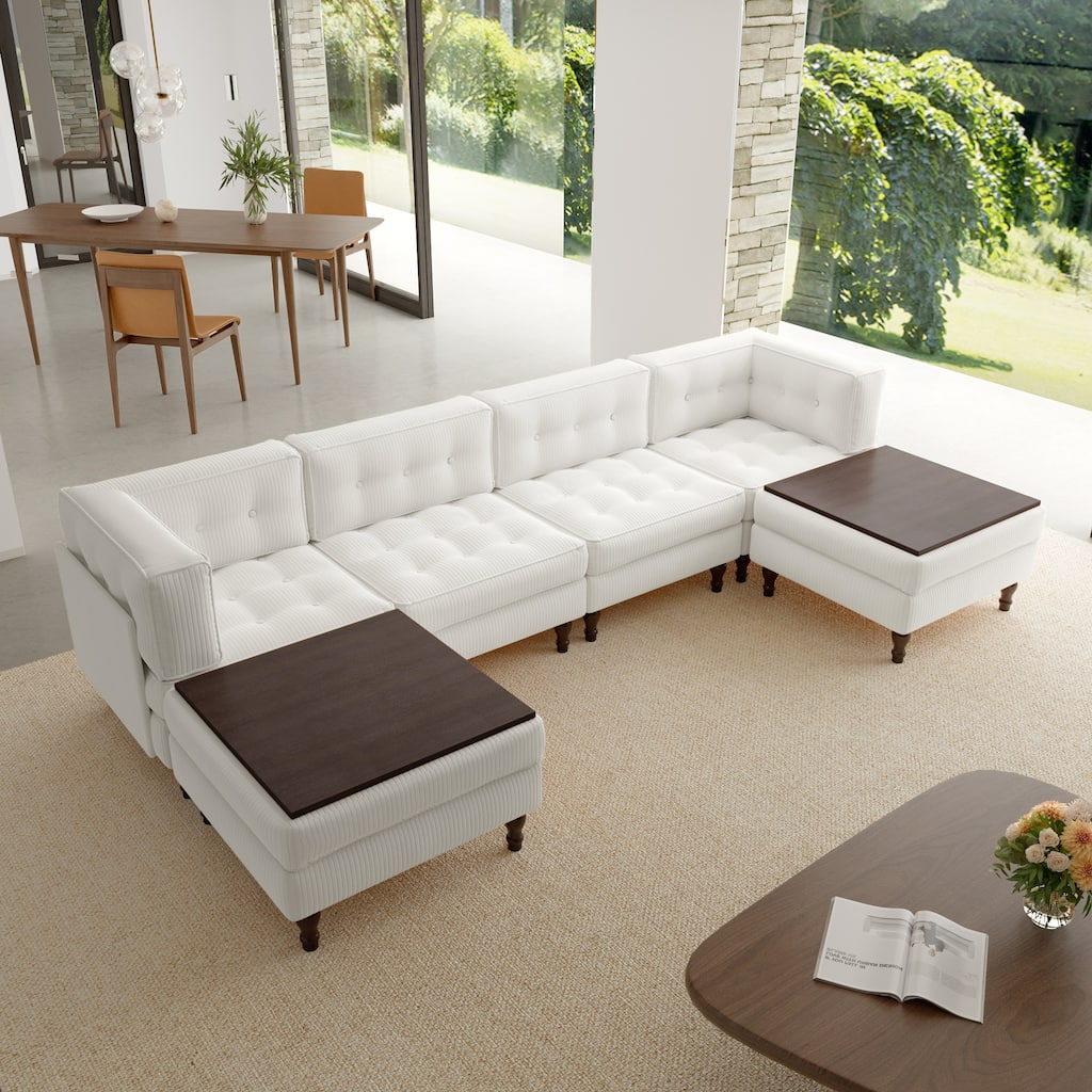 Oversized Modular Sectional Corduroy Fabric Tufted Sofa