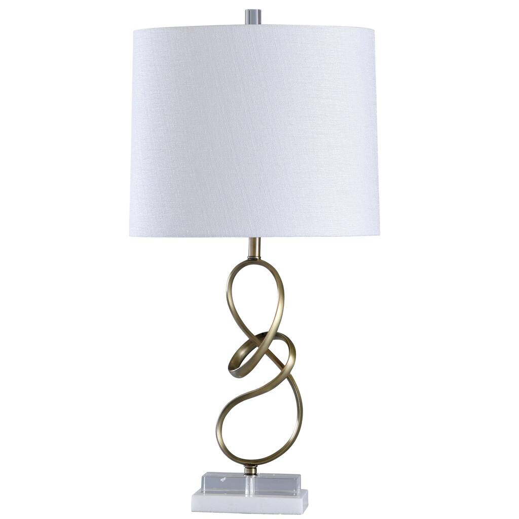 StyleCraft Rosa Marble and Gold Loop Table Lamp - White Shade