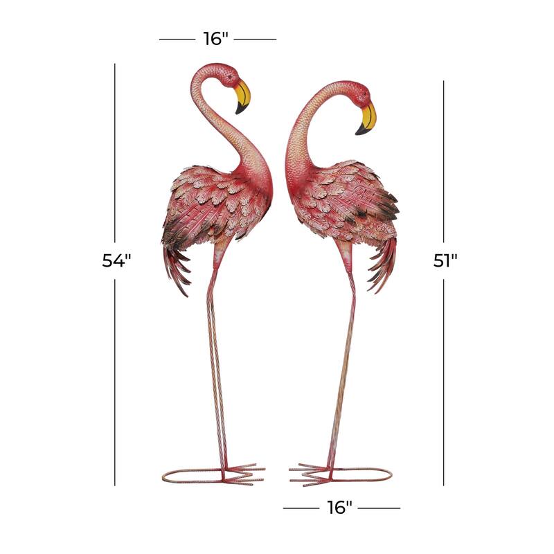 Metal Flamingo Indoor Outdoor Standing Decorative Garden Sculpture with Yellow Accents - Set of 2 Pink - Roche River Decor