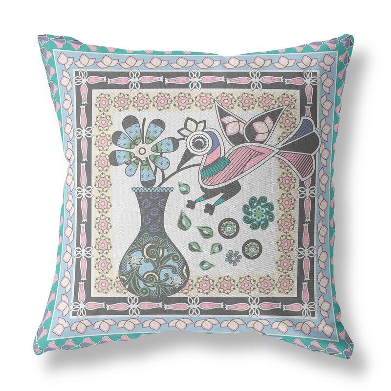 HomeRoots 20" x 20" Gray Peacock Blown Seam Floral Indoor Outdoor Throw Pillow - 20.00' X '5.00' X '20.00