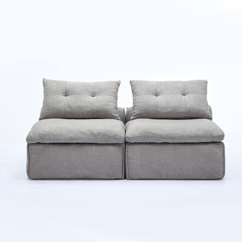 Armless Modular Upholstered Sofa with Lumbar Pillow, Compact Chenille Fabric Sofa Chair for Apartment Small Spaces