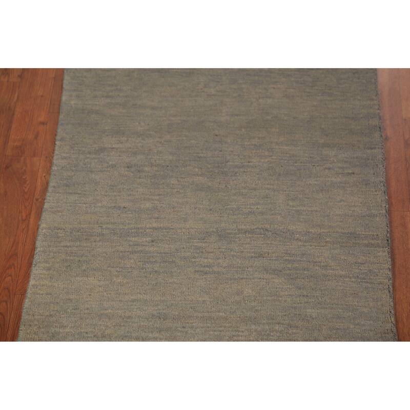 Modern Gabbeh Runner Rug Handmade Grey Wool Carpet - 2'8" x 9'6"