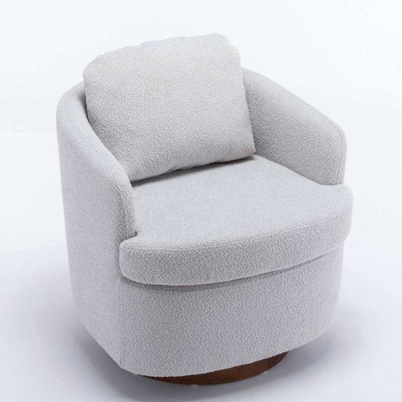 22.6" Seat Width Boucle Fabric 360 Degree Rotatable Swivel Chair Leisure Chair with Pillow